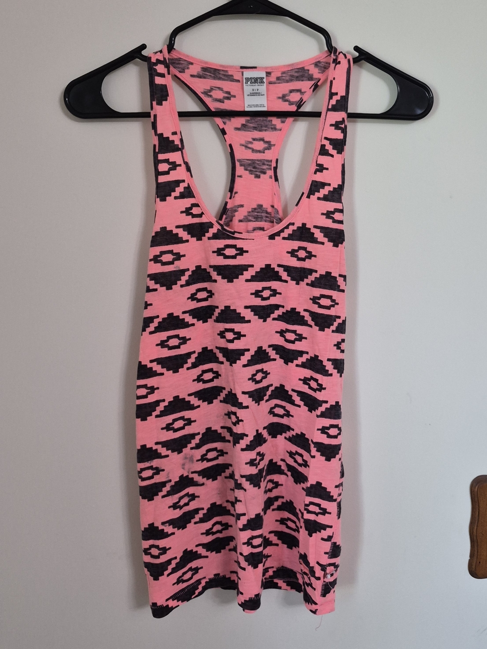 PINK Neon Pink & Black Aztec Racerback Tank Size Small